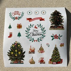 Christmas Tree Stickers One Sheet Candles Steeple Church Merry Poinsettia Bell