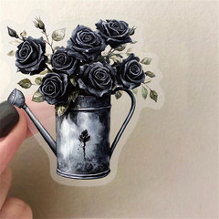 50Pcs Transparent Black Love Stickers,Vintage Dark Rose Sticker Waterproof PET S