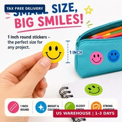 1000 Smiley Face Reward Stickers for Kids, 1 Inch Round Multicolor Happy Face St