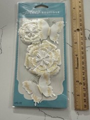 Jolee’s Boutique Dimensional Sticker 4PC White Glitter Butterfly Paper Flowers