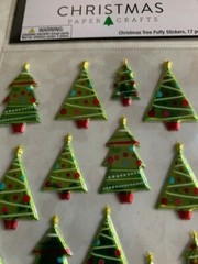 CHRISTMAS PAPER CRAFTS CHRISTMAS TREE PUFFY STICKERS 17PCS BRIGHT GREEN TREES