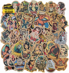 Vintage Stickers, Retro Girl Sailor Sticker Pack 100Pcs Waterproof Vinyl Decals