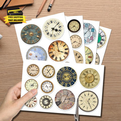 Vintage Clock Face Stickers Pack 50Pcs Waterproof Vinyl for Scrapbooking Journal