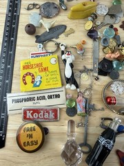 Junk Drawer Vintage Supplies Steampunk Mixed Media Pewter Game Pieces Buttons