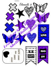Printable files black white blue purple junk journal ephemera sentiments