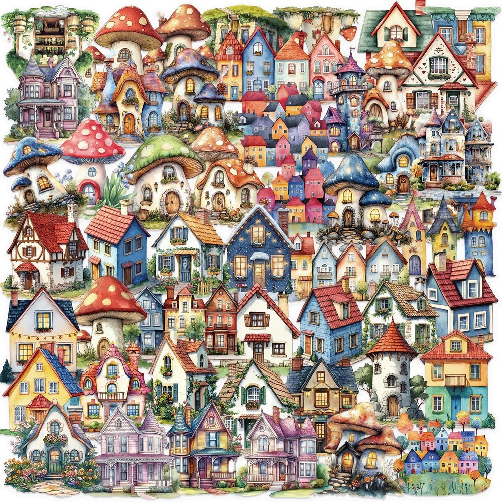 50 PCS Transparent PET Fairy Tale Castle Stickers Waterproof Stationery Cartoon