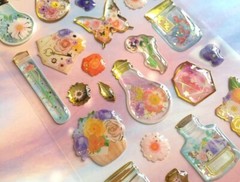 Puffy Gold Pressed Flower Sticker Sheet Scrapbook Junk Journal Girly