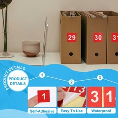 1.5″ Consecutive Number Stickers, 1 Set Self Adhesive Number Decals, Red