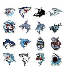 50 Shark Stickers Quality Gloss Vinyl Cartoon Jaws Notebook Laptop Skateboard