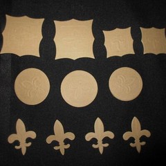 Embossed Chipboard Fleur de Lis & Labels Embellishments Raw Unfinished 12 pc