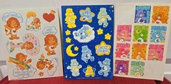 Vtg. Care Bear Stickers Satin-1987 AGC, Glitter-TCFC, Inc., Blue Sheet-2003
