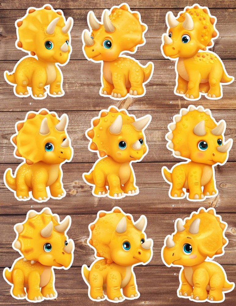 Little Yellow Triceratops Die Cut Vinyl Stickers Set Notebook Laptop WaterBottle