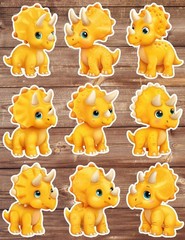 Little Yellow Triceratops Die Cut Vinyl Stickers Set Notebook Laptop WaterBottle