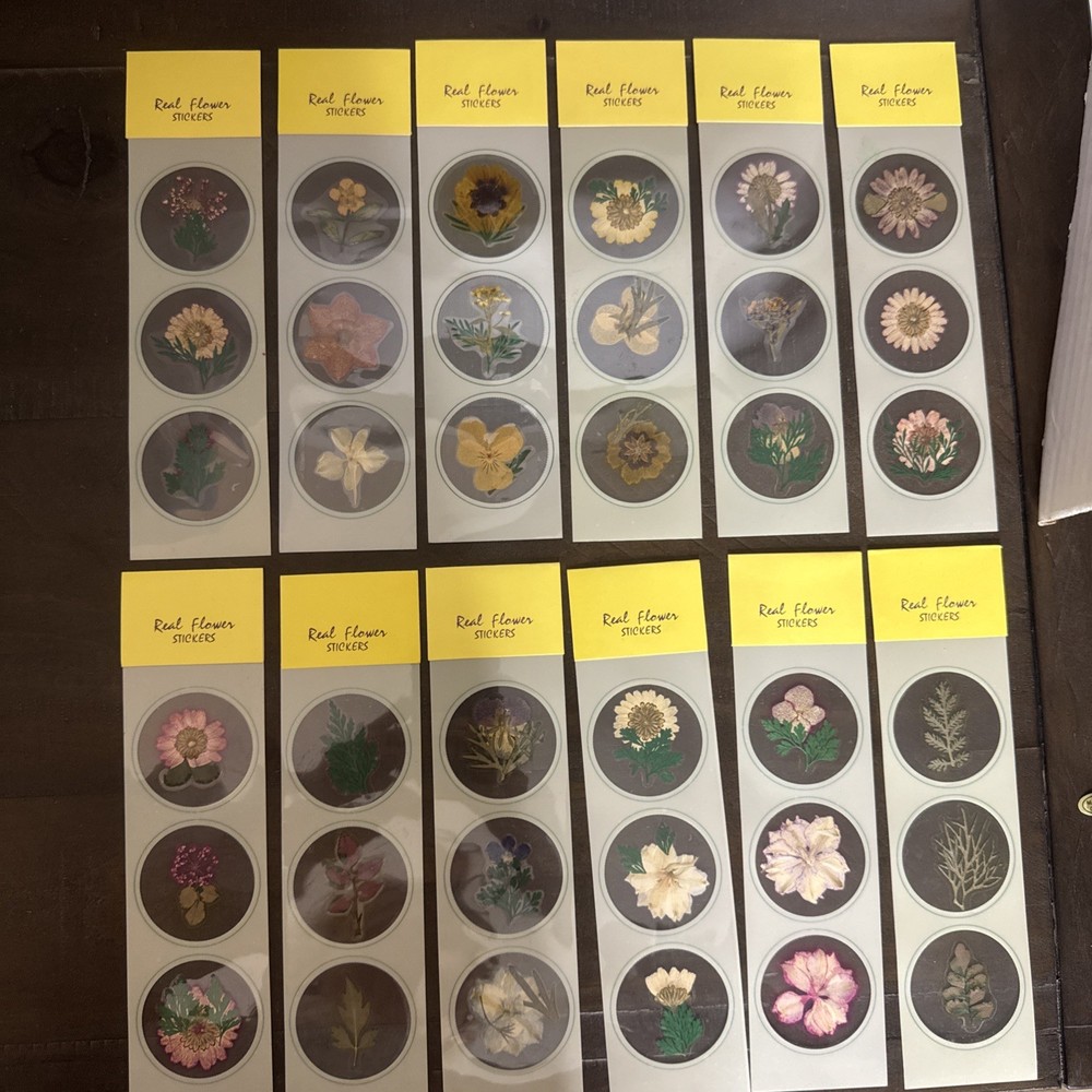 Lot Of 12 REAL Pressed Flowers Stickers Vintage Victorias Garden Scrapbook-36