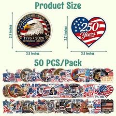50Pcs 250Th Anniversary USA Stickers 1776–2026, USA Patriotic 4Th of July Sticke