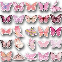50pc Pink Butterfly, Spring, Girly, Sticker Set For Scrapbooking, Journal