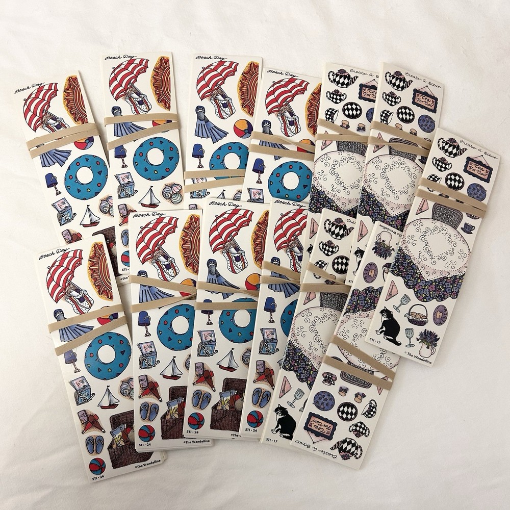 The Wendelline Vtg 1990s Sticker LOT 130 Sheets Calendar Beach Day Tea Party Cat