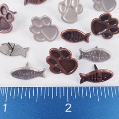 12 Cat Paw Fish Brads Antique Bronze Pewter Cardmaking Scrapbooking Paper Crafts