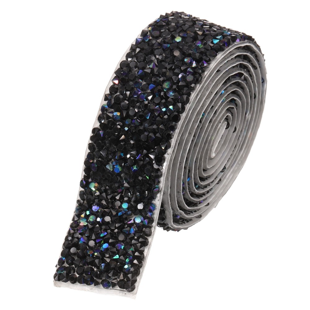 1 Inch x 1 Yard Crystal Rhinestone Sticker Ribbon Black AB