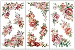 3Pcs/Set Corner Flower Rub on Transfers for Furniture and Crafts 6X12 Inch Roses