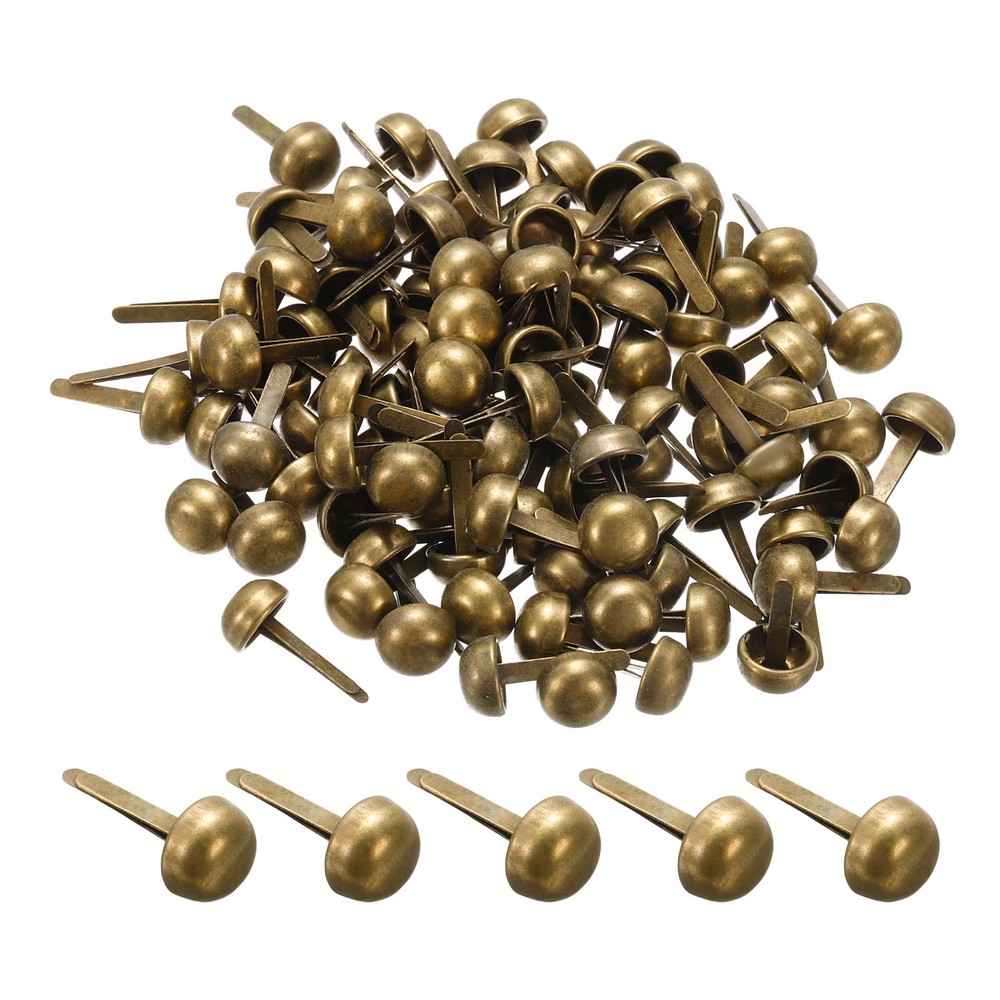 100pcs 8x16mm Mini Brads Round Paper Fasteners for Art Crafting, Bronze Tone