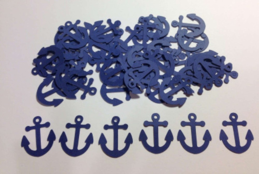 Nautical Anchors Confetti Lot of 150 Die Cuts in Navy Blue 1″ H