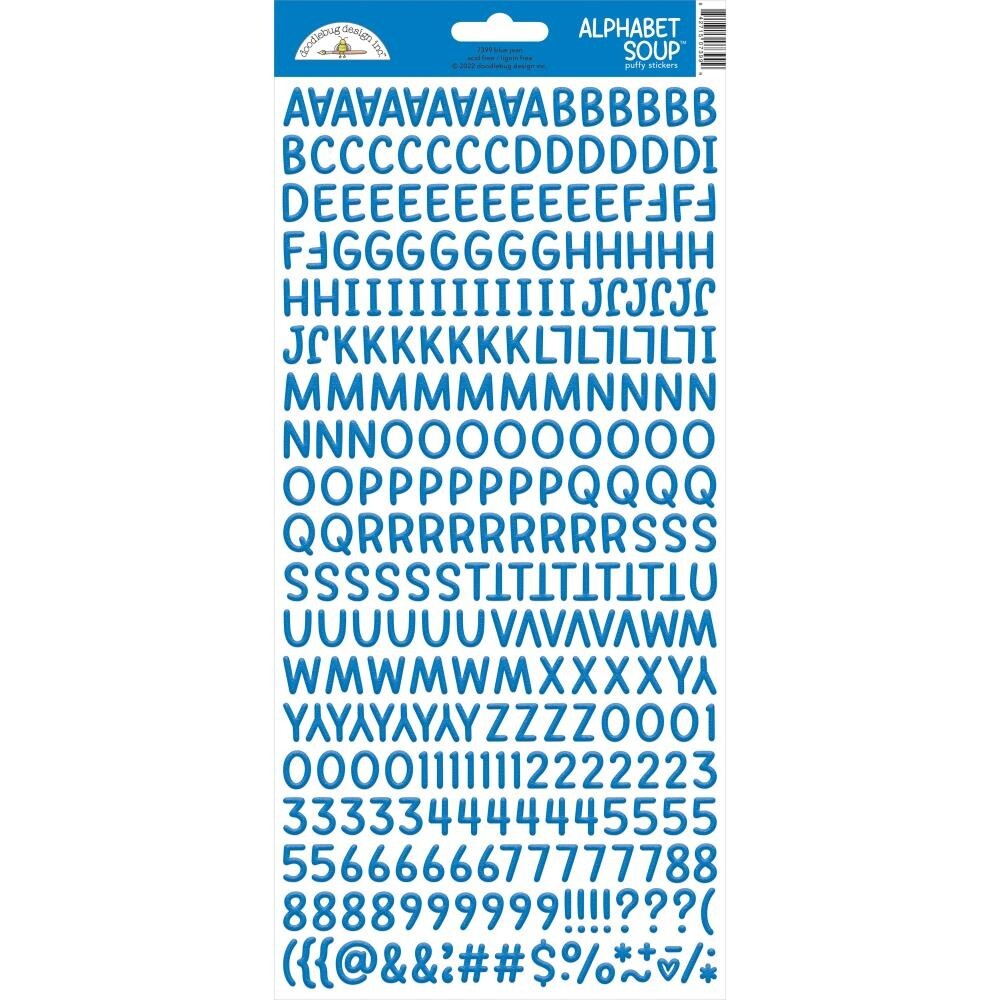 Doodlebug 13″ Alphabet Soup Puffy Stickers Letters Numbers 250+ Blue Jean