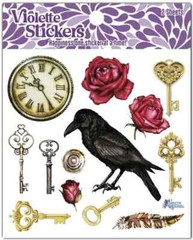 Violette Stickers 2 Sheets Raven & Gold Keys Red Roses Feather Clock Roman #’s