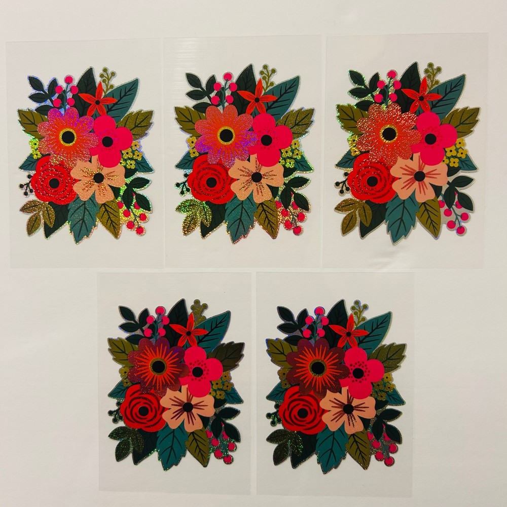 Vintage Y2K Retro Die Cut Prism Glitter Foil Decal FLOWER BOUQUET theme 5 pk