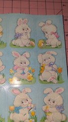 Vintage Gibson Stickers Fuzzy Bunnies Rabbits Easter 1 Sheet READ
