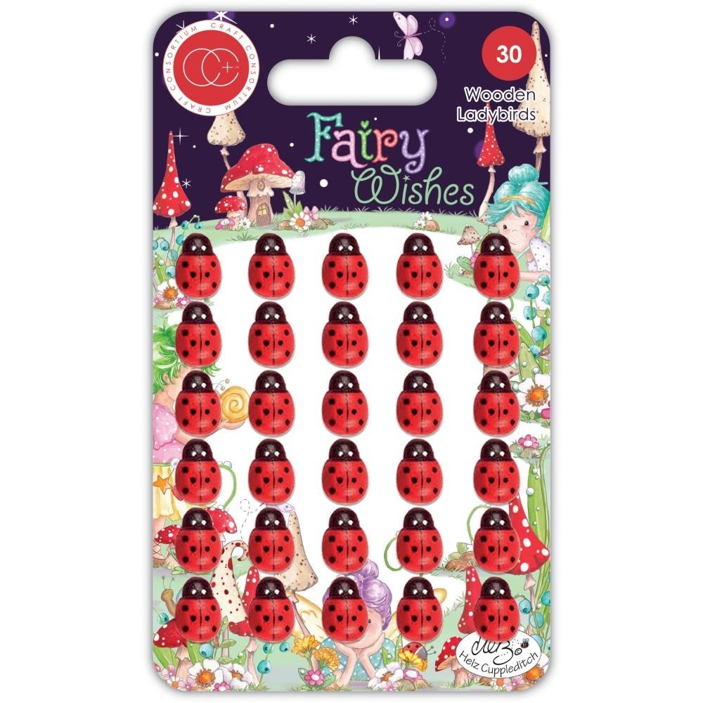 Craft Consortium Fairy Wishes Wooden Ladybugs 3D Red Black X30