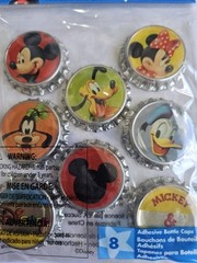 Disney Mickey Friends 8 Adhesive Bottle Caps Stickers Goofy Pluto Minnie Donald
