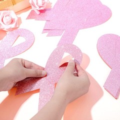 80 Pcs Pink Ribbon Cutouts Breast Cancer Awareness Glitter Paper Cutouts 7.9 …