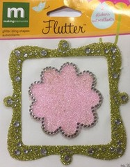 FLUTTER GLITTER BLING Shapes(2pc) Making Memories•Frame•Pink Flower •Rhinestones
