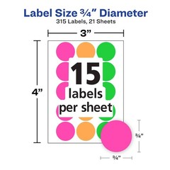 Removable Color-Coding Dot Stickers – 3/4″ Round Neon Labels, 315 Labels/Pack, 3