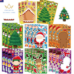 8 Sheets Christmas Puzzle Stickers Create Your Own Santa Claus DIY Make-A-Face K