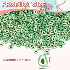 Polymer Clay Slices, 100g Avocado Slice Fruit Art Slices, Green