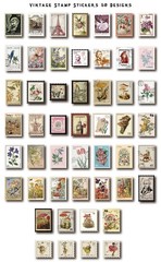 Vintage Postage Stamp Stickers for Scrapbook, 100 Pcs Deco Fake 100