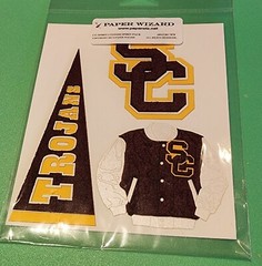 RARE PAPER WIZARD USC TROJANS Scrapbook 3D JACKET, PENNANT & LETTER Sticker Set