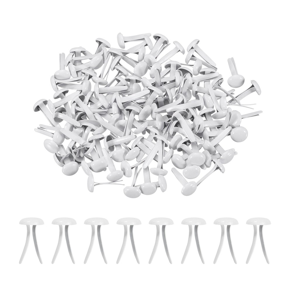 120Pcs Brads Paper Fasteners, 8×4.5 mm Metal Round Head Split Pins, White