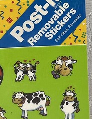 Vintage Stickers Post It Cow 4 Sheets Green 3M 1989 HQ-508