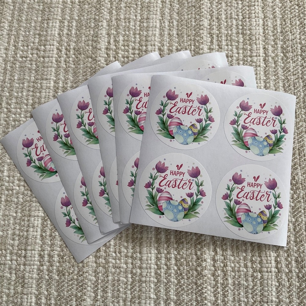 24 Happy Easter Round Stickers 2” Gift Labels Easter Envelope Seals
