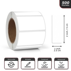 White Rectangle Stickers 2 x 1 Inch Color Coding Labels Vinyl Roll Self-Adhesive