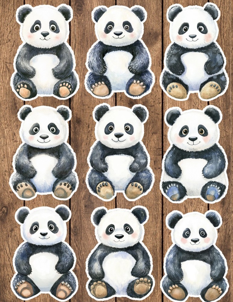 Cute Panda Die Cut Vinyl Stickers Set Scrapbooking Laptop Waterbottle