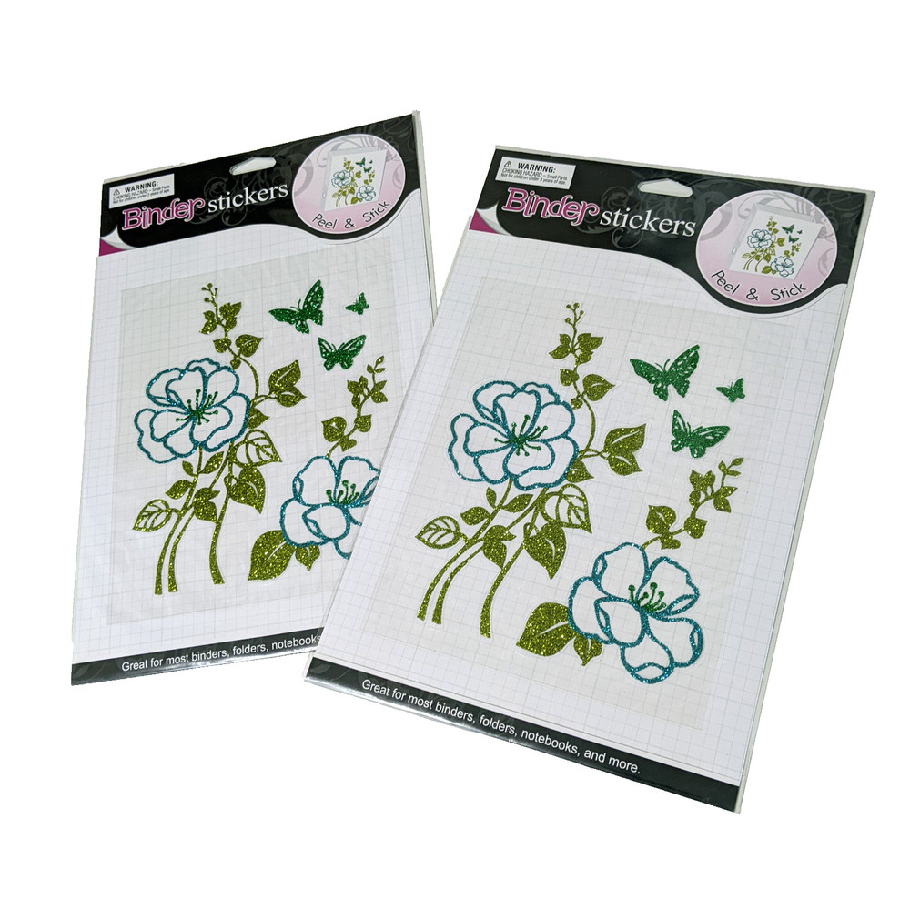 2 Packs Binder Stickers Removable Glitter Teal Blue Green Flowers Butterflies