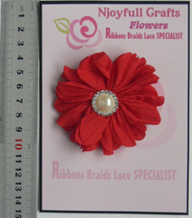 JESSICA Ruffled Organza RED Flower – Pearl Diamante Centre 70mm Single MH AB NJC