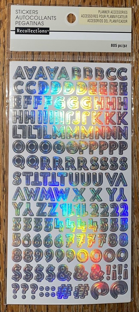 RECOLLECTIONS Iridescent Alphabet Alpha Letters Number 2 Sheets Different Colors