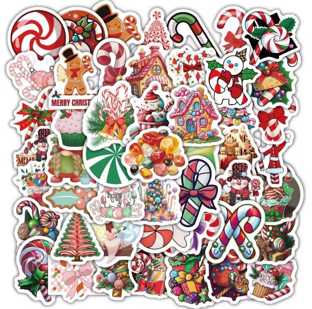 60 PACK CHRISTMAS TREE CANDY CANE GINGERBREAD COOKIE PET Stickers Lot 60PCS