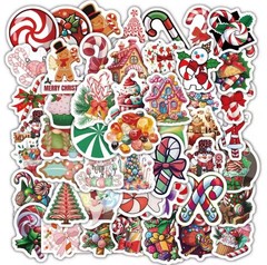 60 PACK CHRISTMAS TREE CANDY CANE GINGERBREAD COOKIE PET Stickers Lot 60PCS
