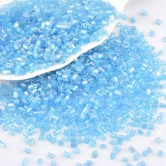 5000 Glass Tube Bugle Beads 2X2mm Transparent AB Sky Blue + Storage Box